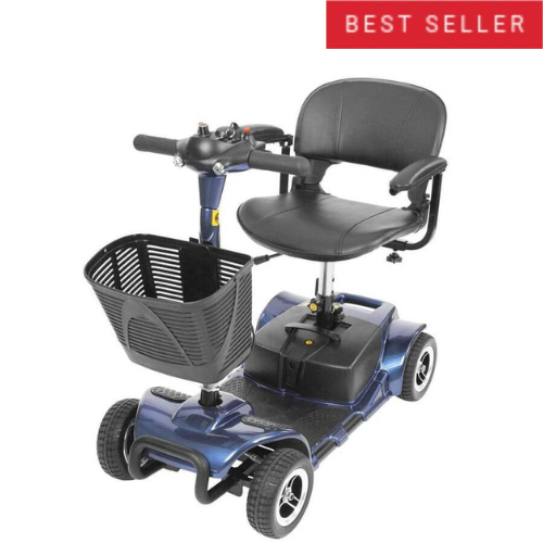 Vive Health Lightweight 4-Wheel Folding Mobility Scooter - Long Distance, Adjustable Swivel Seat w/ Anti Flat Tires For Seniors