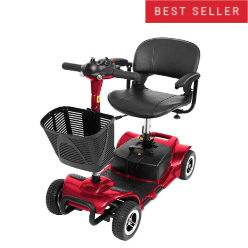 Vive Health Lightweight 4-Wheel Folding Mobility Scooter - Long Distance, Adjustable Swivel Seat w/ Anti Flat Tires For Seniors