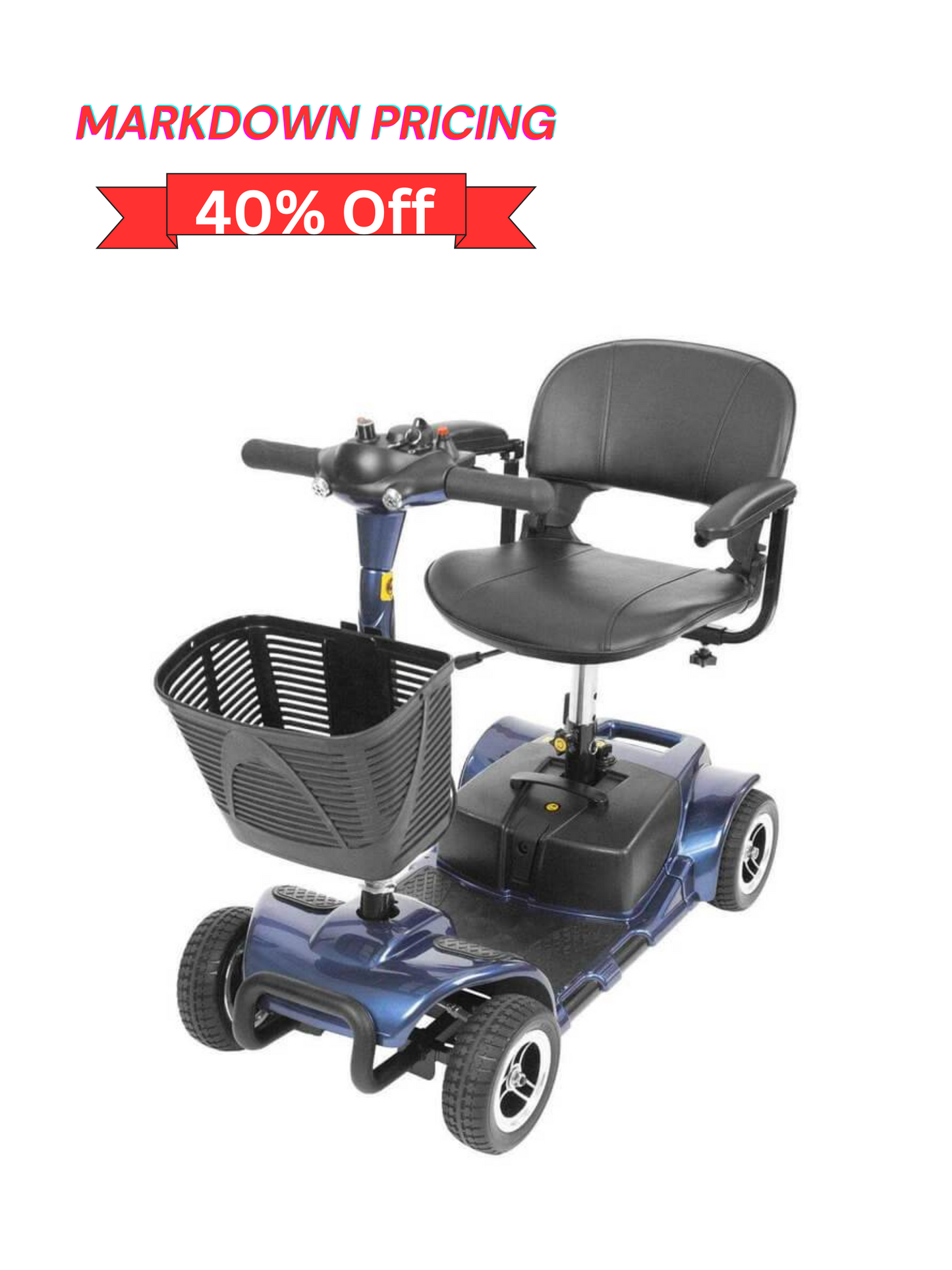 Vive Health Lightweight 4-Wheel Folding Mobility Scooter - Long Distance, Adjustable Swivel Seat w/ Anti Flat Tires For Seniors