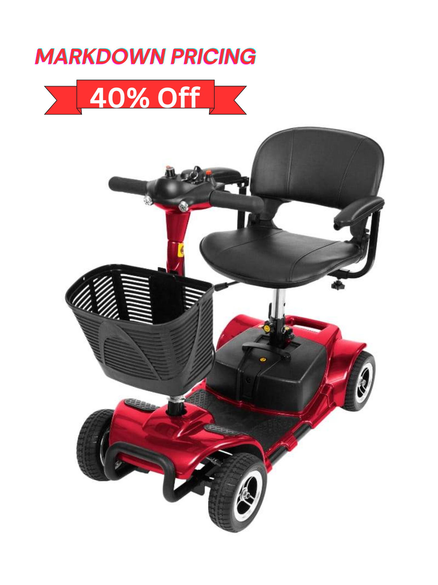 Vive Health Lightweight 4-Wheel Folding Mobility Scooter - Long Distance, Adjustable Swivel Seat w/ Anti Flat Tires For Seniors