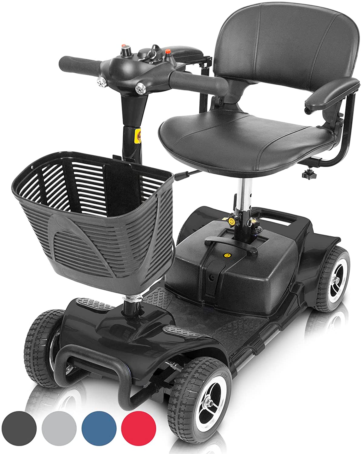 Vive Health Lightweight 4-Wheel Folding Mobility Scooter - Long Distance, Adjustable Swivel Seat w/ Anti Flat Tires For Seniors