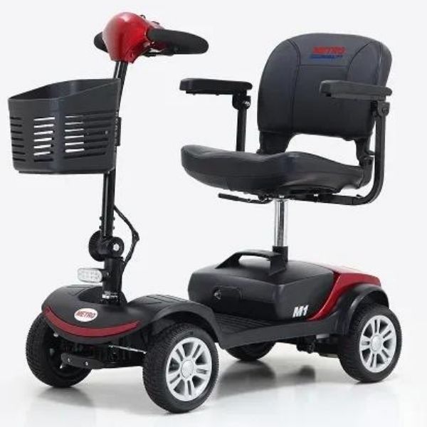 Metro Mobility M1 Portable 4-Wheel Foldable Mobility Scooter - Long Distance, 300lbs Weight Capacity w/ Flat Free Tires