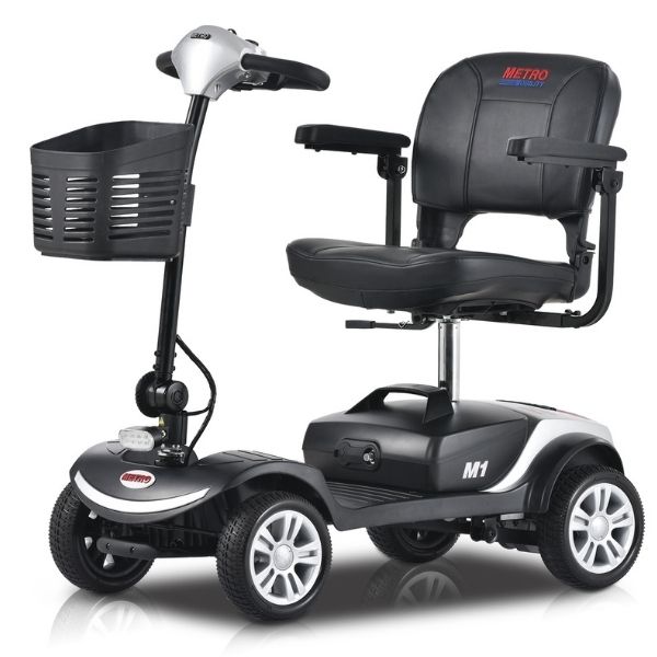 Metro Mobility M1 Portable 4-Wheel Foldable Mobility Scooter - Long Distance, 300lbs Weight Capacity w/ Flat Free Tires