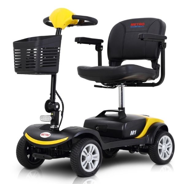 Metro Mobility M1 Portable 4-Wheel Foldable Mobility Scooter - Long Distance, 300lbs Weight Capacity w/ Flat Free Tires