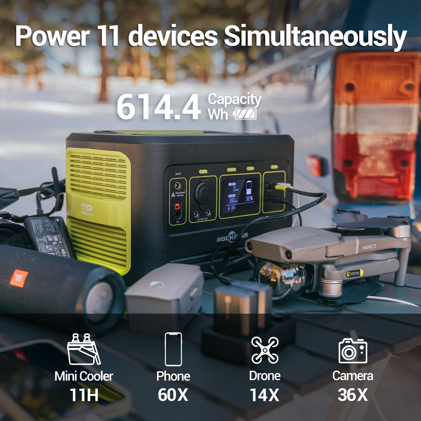Rockpals Freeman 600W Portable Power Station - Solar Generator with Fast Charging, 110V AC Outlets