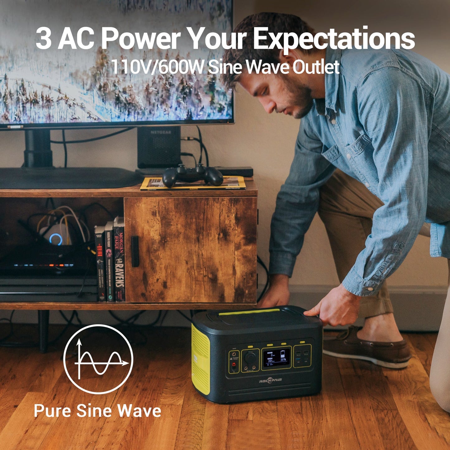 Rockpals Freeman 600W Portable Power Station - Solar Generator with Fast Charging, 110V AC Outlets