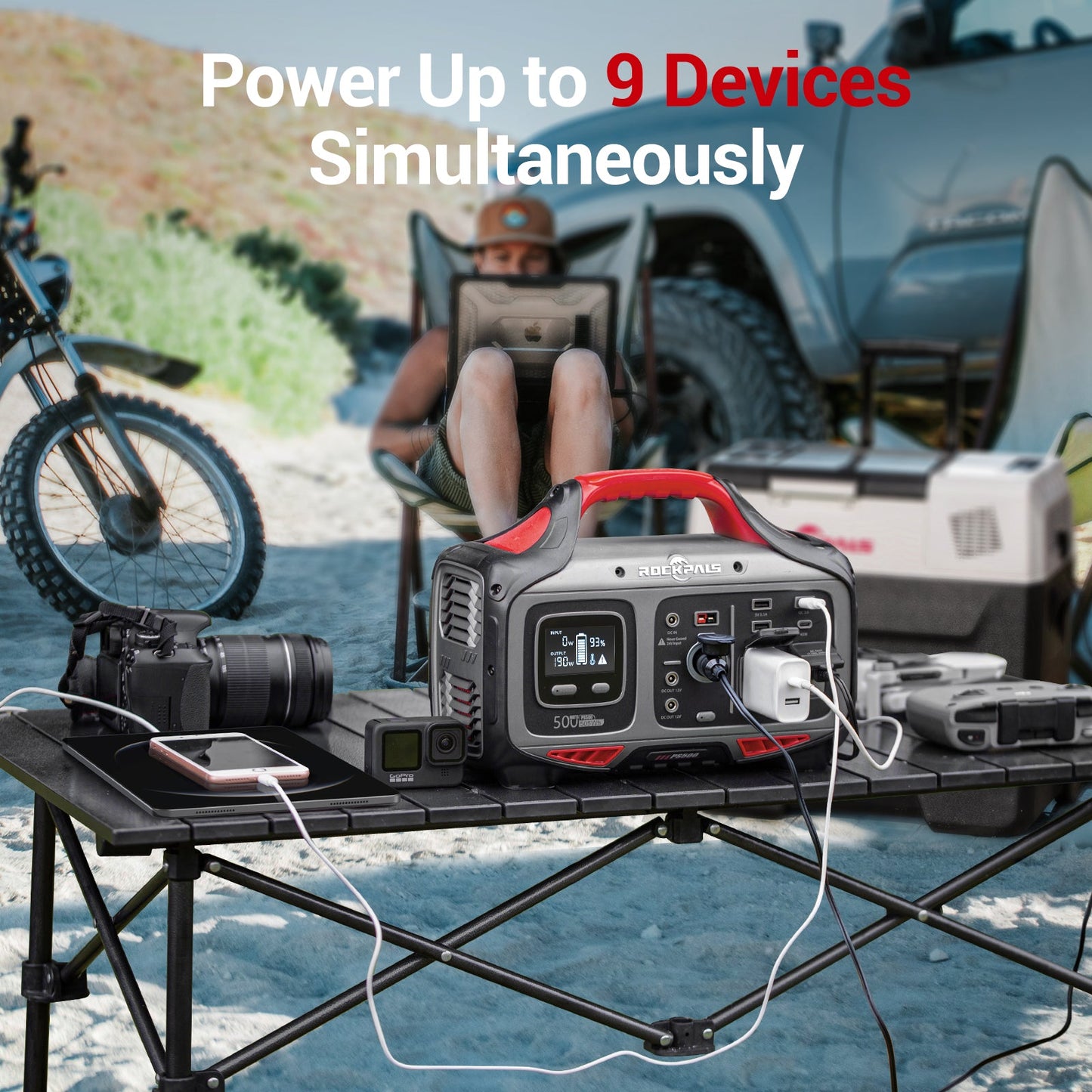 Rockpals Rockpower 500W Portable Power Station - Solar Generator for Camping Road Trip, Outdoor Adventure