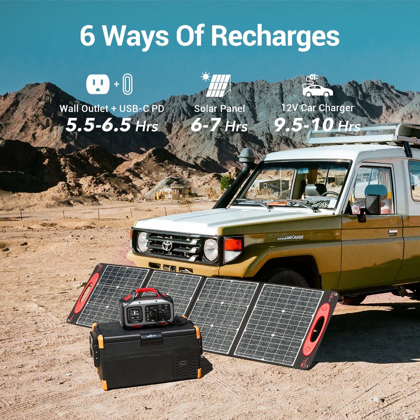 Rockpals Rockpower 500W Portable Power Station - Solar Generator for Camping Road Trip, Outdoor Adventure