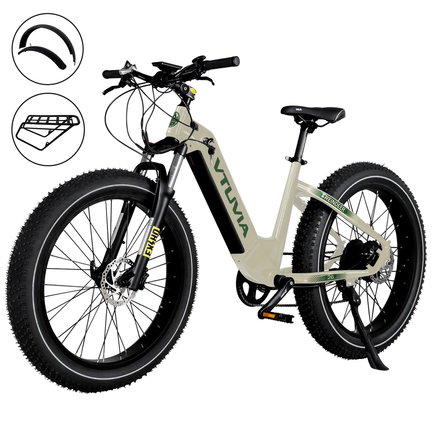 Vtuvia Reindeer Step-Thru Anti-Puncture Fat Tire Electric Bike - 750W with Suspension Fork