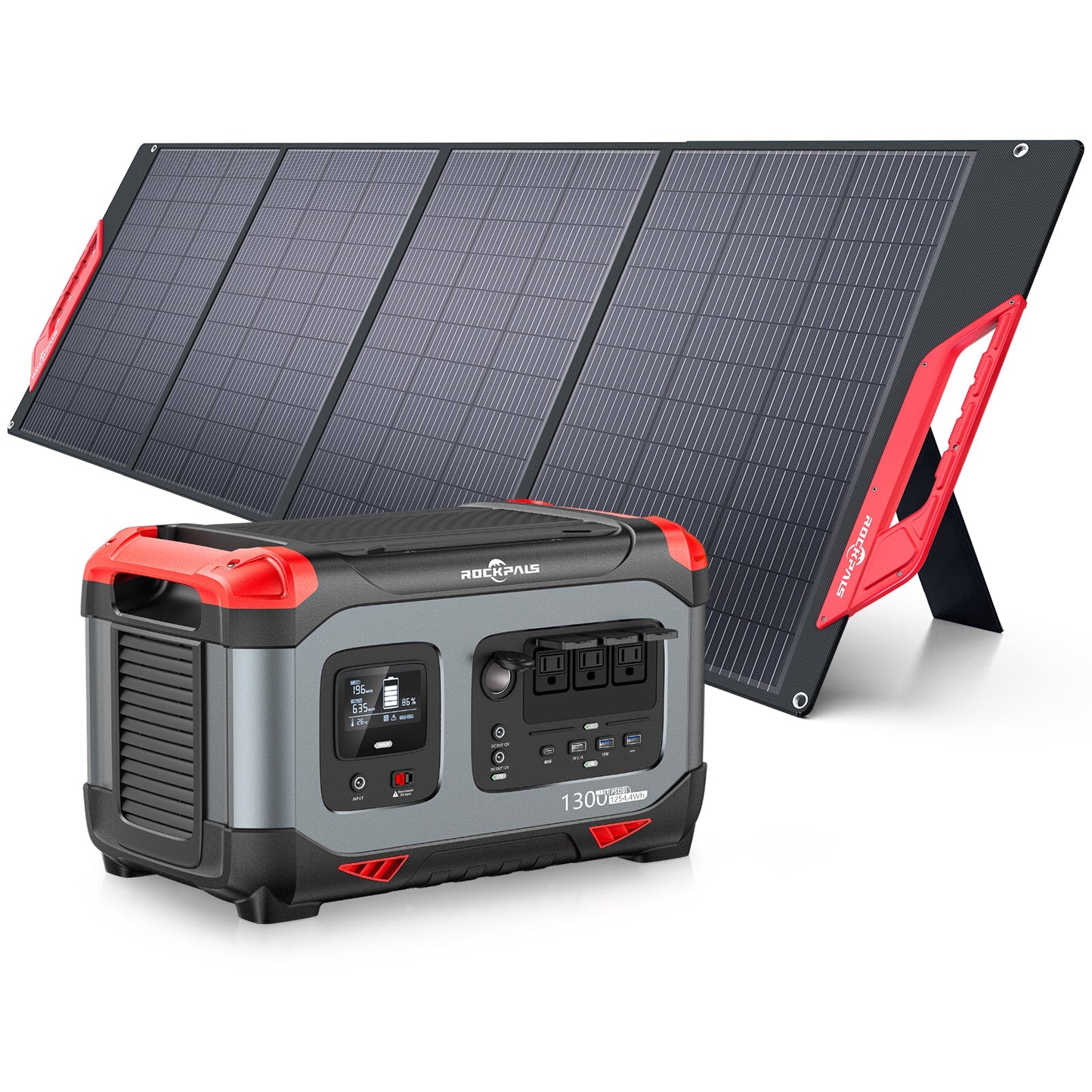 Rockpals Rockpower 1300W Portable Power Station - Solar Generator For Emergency Power Equipment for Outdoor RV/Van Camping, Home Use