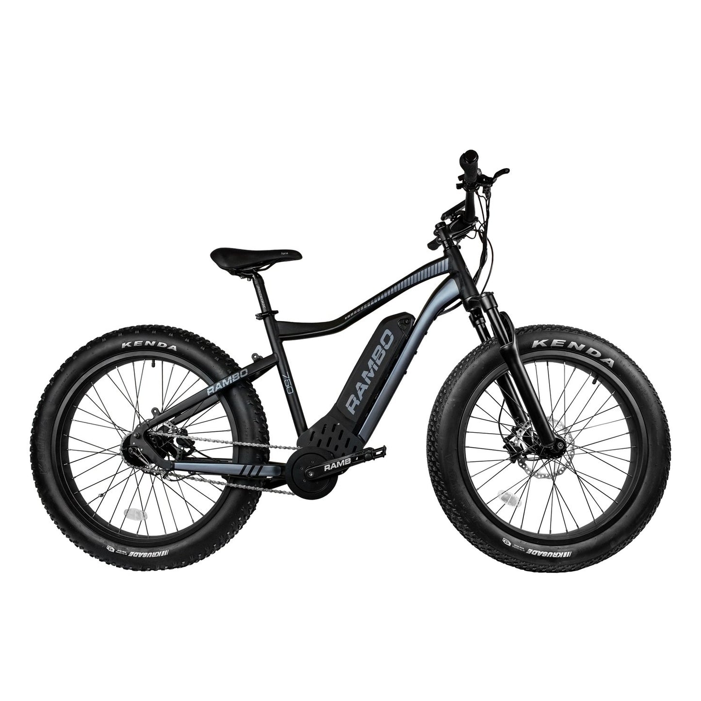 Rambo Pursuit 750Watt Mid Drive Motor 26"  Fat Tires 14Ah Battery Electric Hunting Bike