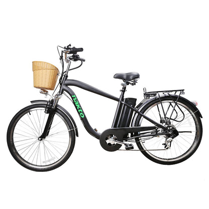 Nakto Camel City Electric Bicycle Men 26" Black with Basket