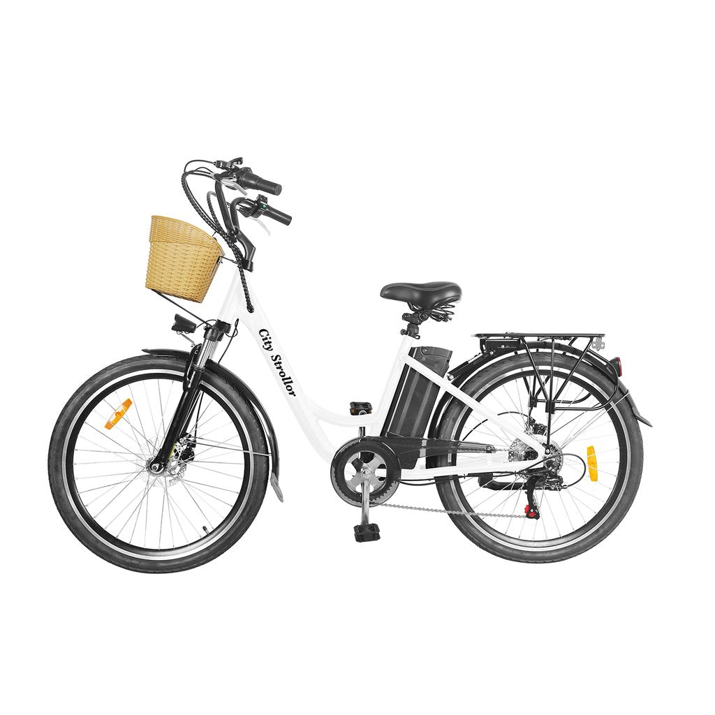 Nakto Strollor City Low Step Thru Electric Bicycle 26'' White Aluminium Alloy Frame
