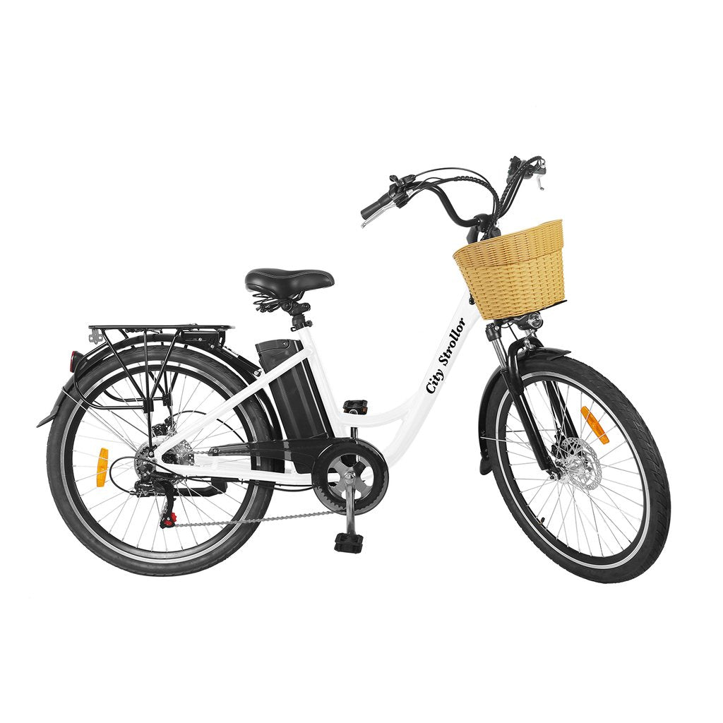 Nakto Strollor City Low Step Thru Electric Bicycle 26'' White Aluminium Alloy Frame