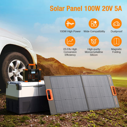 GRECELL Portable Power Station 500W with 100W Portable Solar Panel