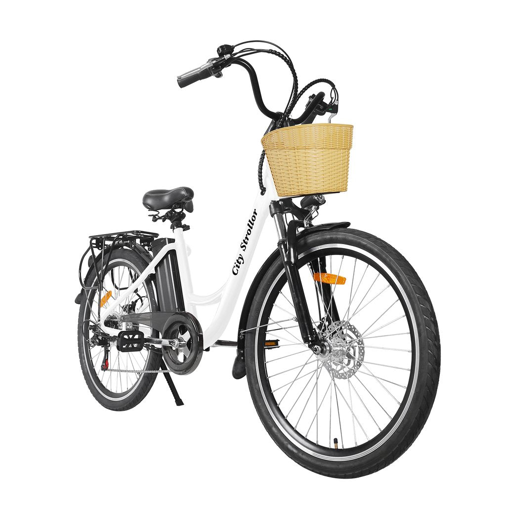 Nakto Strollor City Low Step Thru Electric Bicycle 26'' White Aluminium Alloy Frame