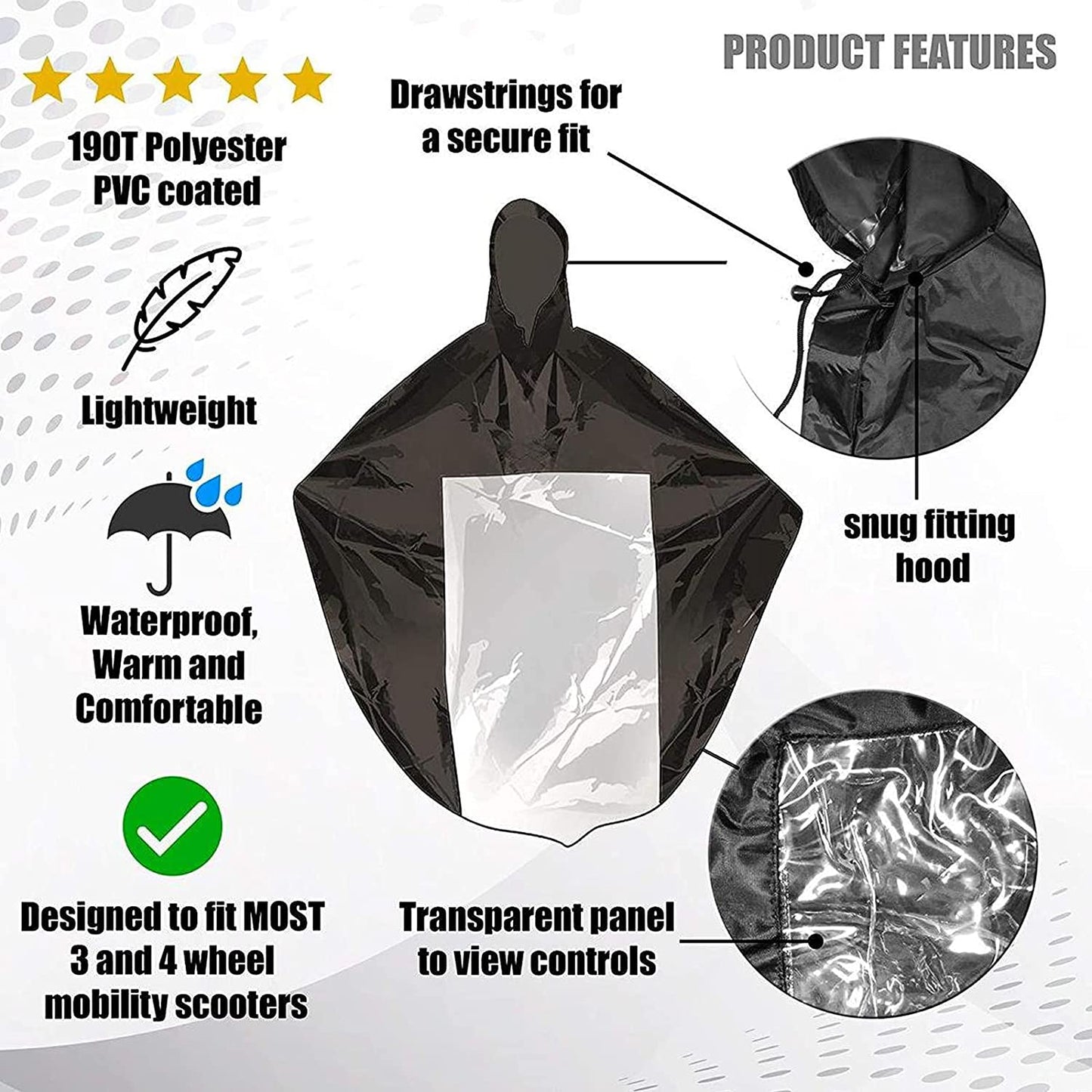 Mobility Scooter Waterproof Cover From Rain Snow Sleet and Sun + Free Carrying Bag