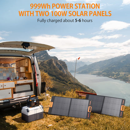 GRECELL 1000W Portable Power Station With 2 x 100W Solar Panels