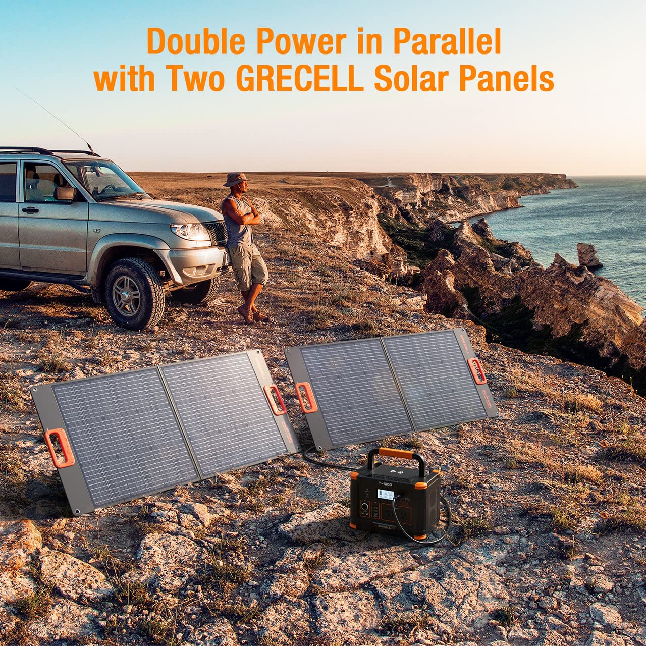 GRECELL 1000W Portable Power Station With 2 x 100W Solar Panels