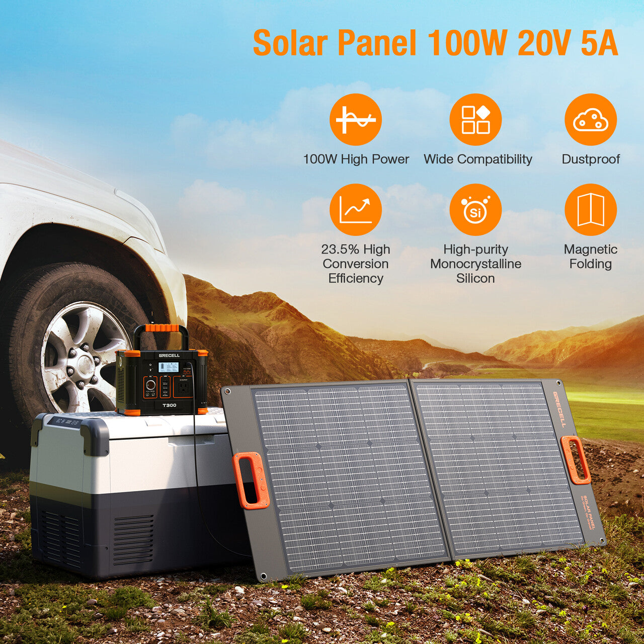 GRECELL 100W Portable Solar Panel