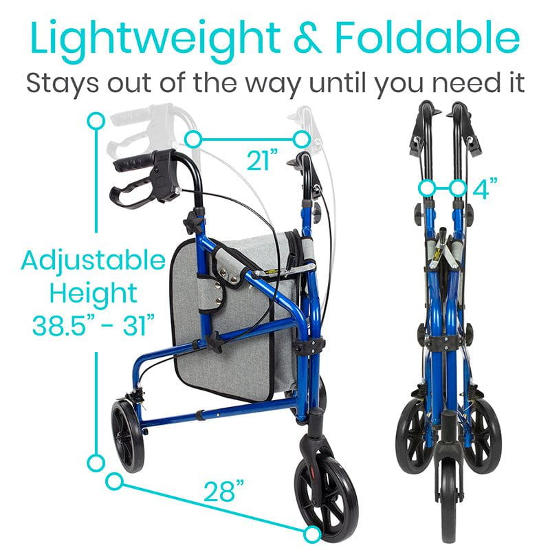 3 Wheel Walker Rollator - Lightweight Foldable Walking Transport