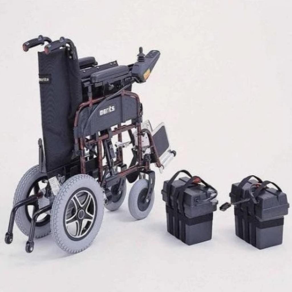 Merits Travel Ease P101 Long Distance Lightweight Folding Power Wheelchair  - 300 Lbs Weight Capacity, w/ Lifetime Warranty and Anti Flat Tires
