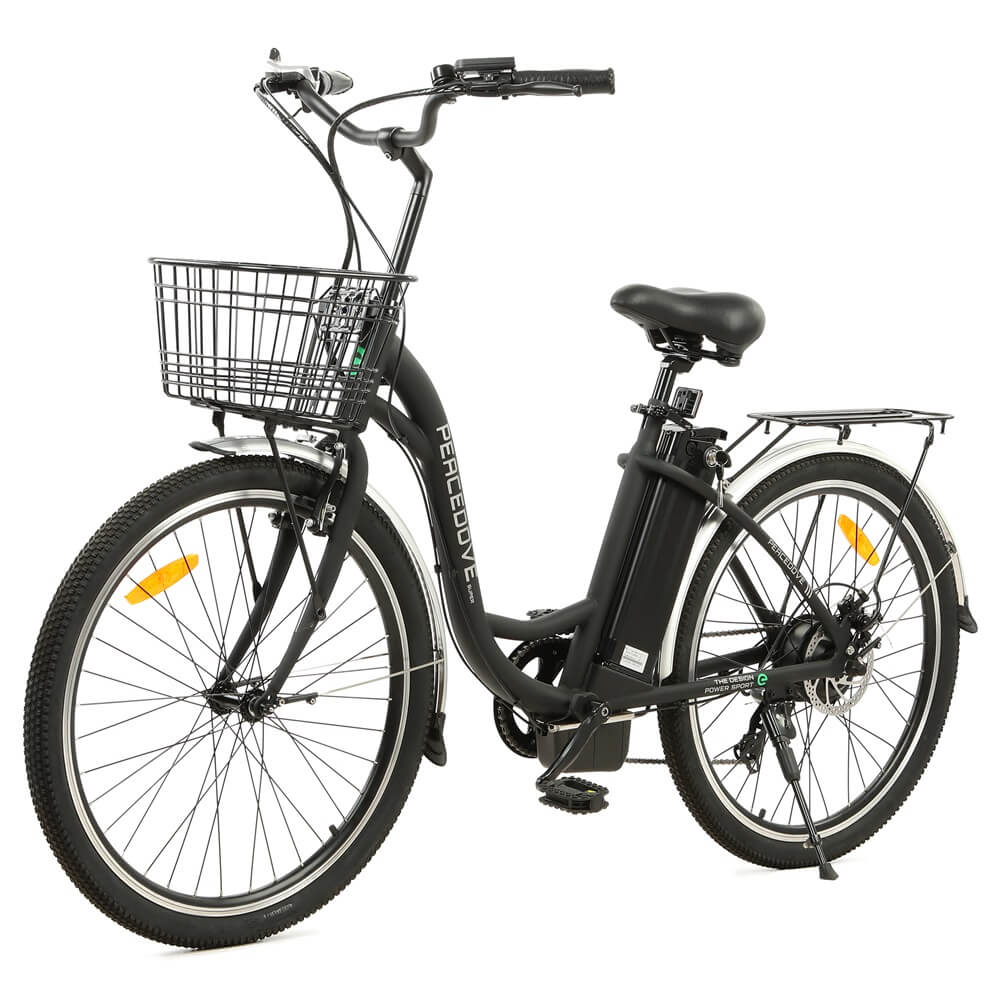 Ecotric Peacedove Step Thru Electric Bike w/ Basket and Rear Rack - City, Commuting w/ LCD Display