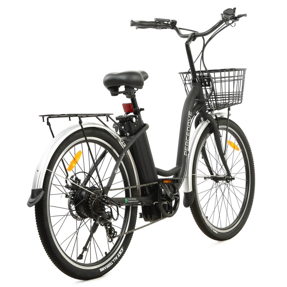 Ecotric Peacedove Step Thru Electric Bike w/ Basket and Rear Rack - City, Commuting w/ LCD Display