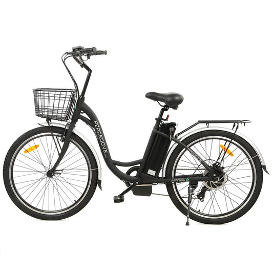 Ecotric Peacedove Step Thru Electric Bike w/ Basket and Rear Rack - City, Commuting w/ LCD Display
