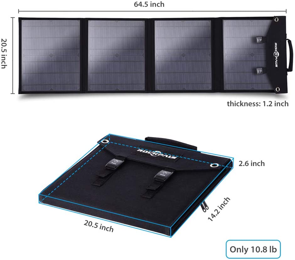 Rockpals SP003 - 100W Fold Out Solar Panel - for Camp/RV/Off Grid/Phone/Tablet