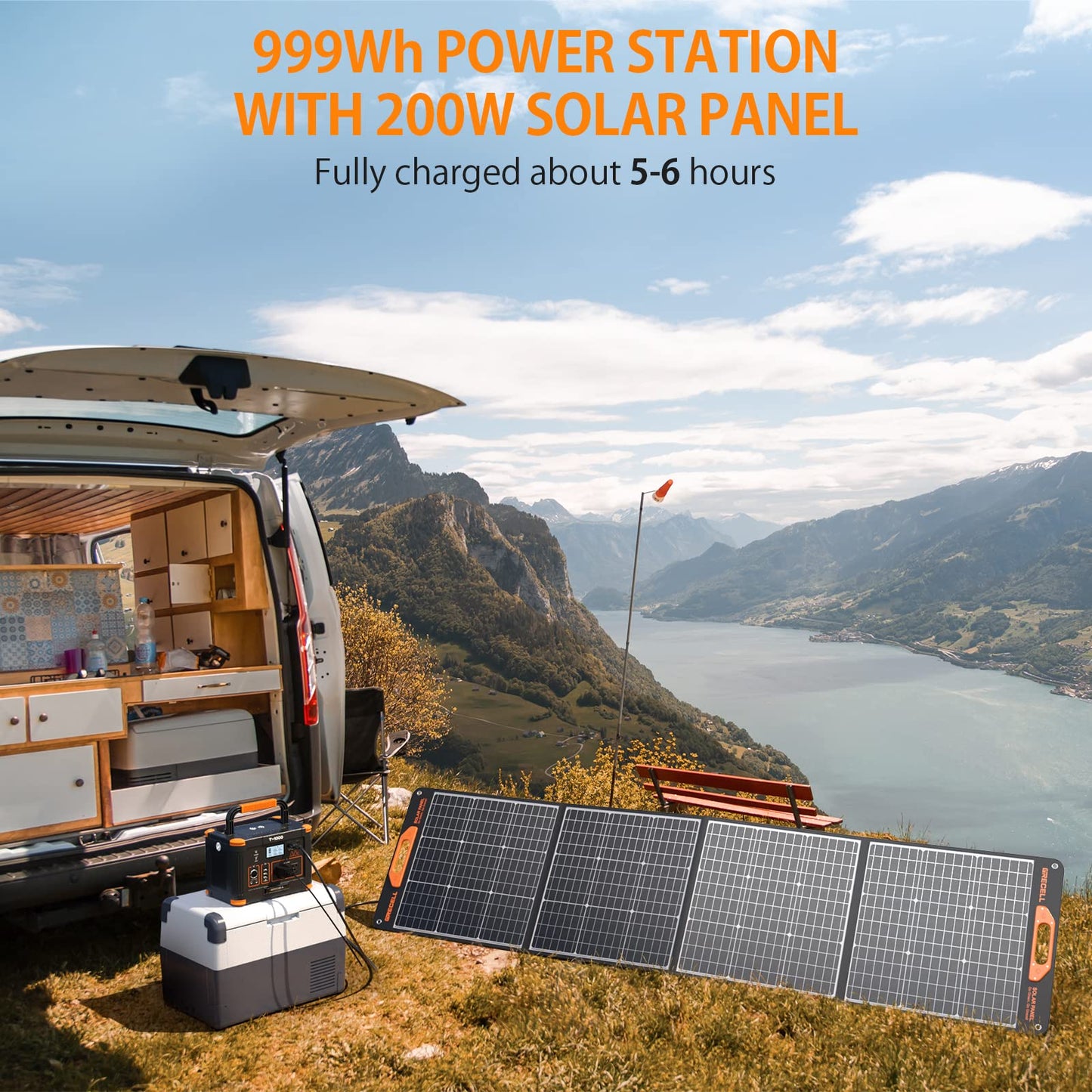 GRECELL 1000W Solar Generator with 200W PRO Portable Solar Panel