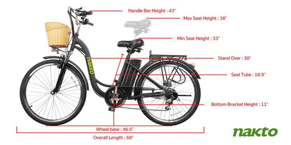 Nakto Camel City Step Thru Electric Bicycle 26" for Women with Basket