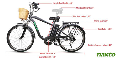 Nakto Camel City Electric Bicycle Men 26" Black with Basket