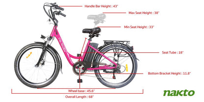 Nakto Strollor City Low Step Thru Electric Bicycle 26'' White Aluminium Alloy Frame