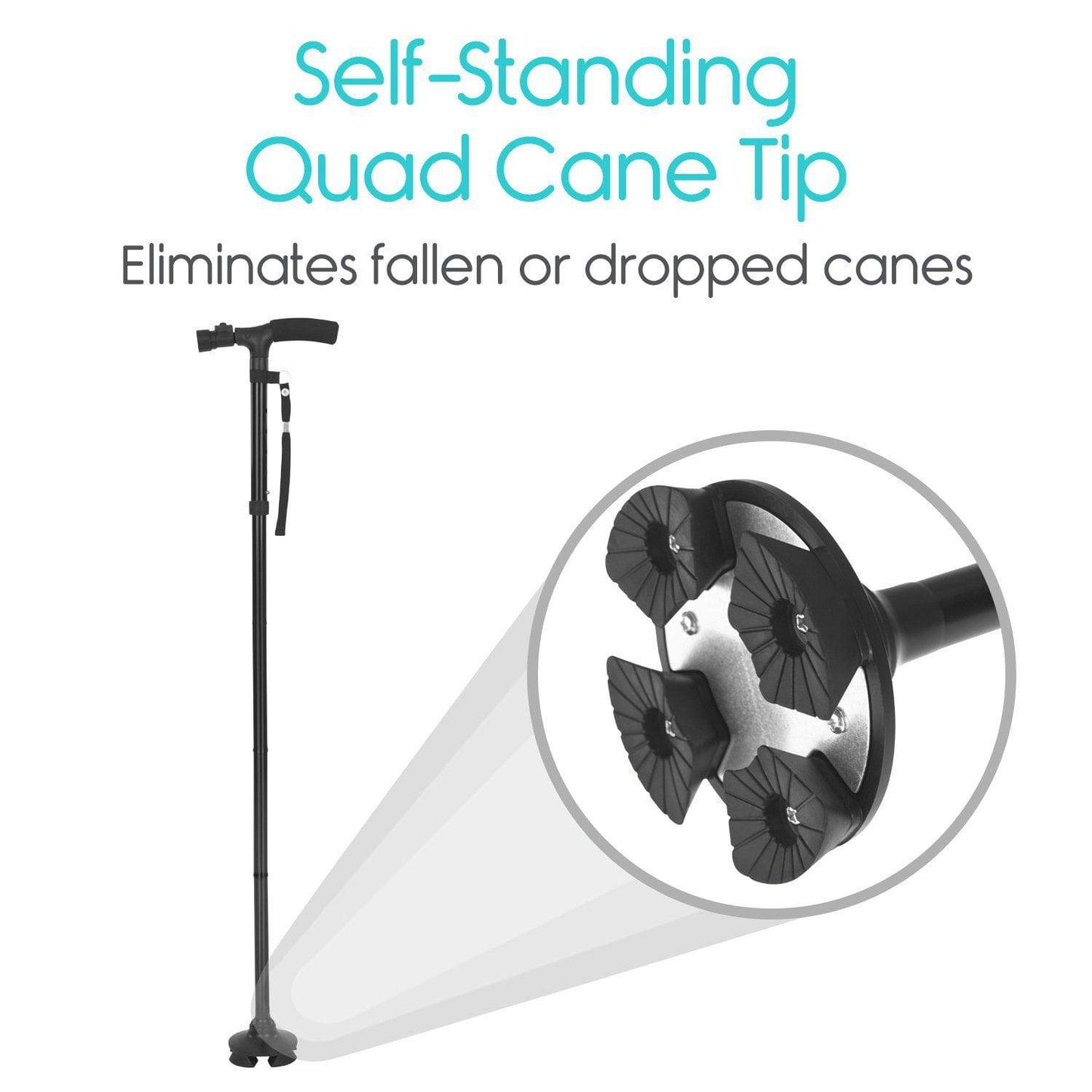 Vive Health Folding Self Standing Cane, Portable, Adjustable Height, w/ LED Light For Safety at Night
