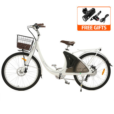 Ecotric Lark Step Thru 500W City Electric Bike For Women Leisure Riders With Basket and Rear Rack w/ USB