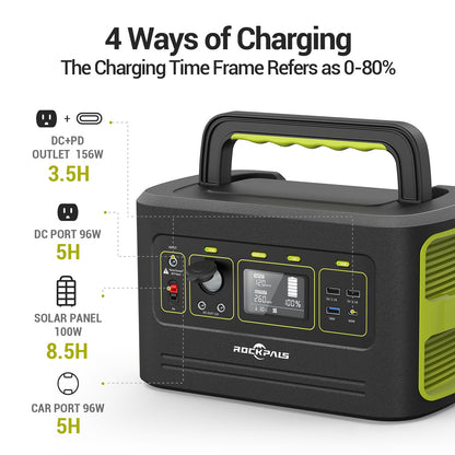 Rockpals Freeman 600W Portable Power Station - Solar Generator with Fast Charging, 110V AC Outlets