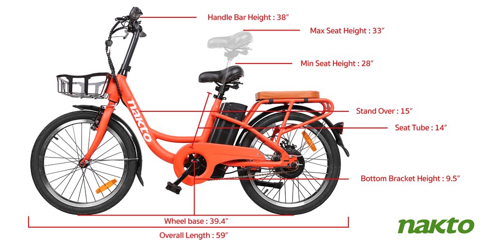 Nakto Pony Cargo Low Step Thru Electric Bicycle  36v 10Ah Lithium Battery 20" White