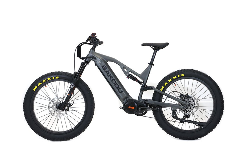 Bakcou Scout Fat Tire Ultra Mid Drive Electric Mountain Bike - Full Suspension 11-Speed For Sport Riding