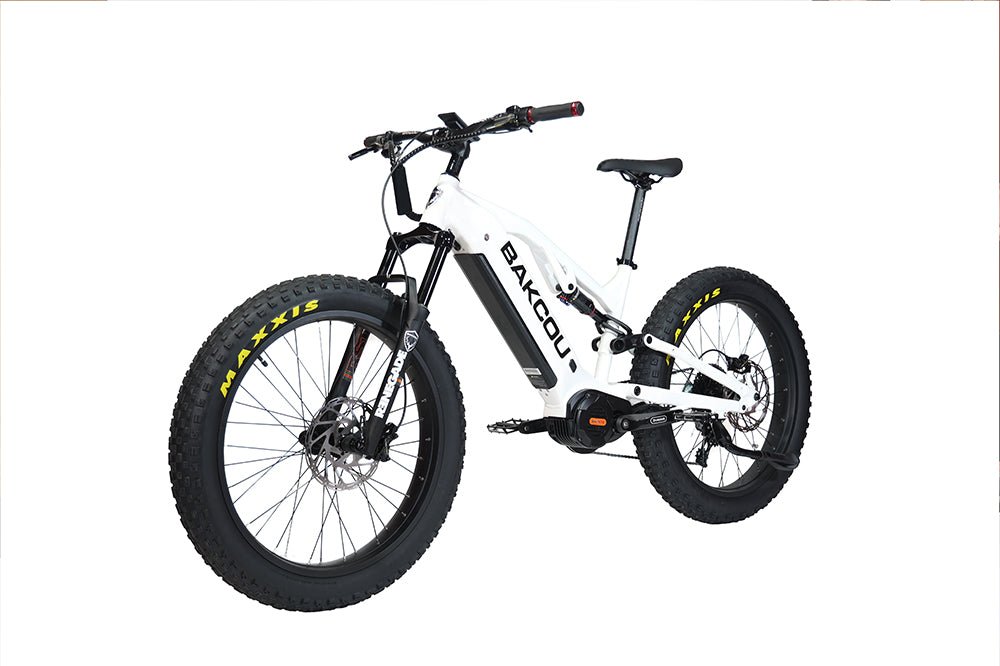 Bakcou Scout Fat Tire Ultra Mid Drive Electric Mountain Bike - Full Suspension 11-Speed For Sport Riding