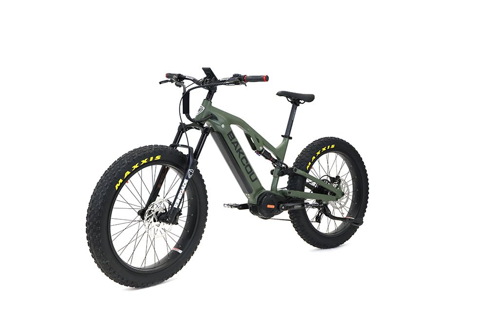 Bakcou Scout Fat Tire Ultra Mid Drive Electric Mountain Bike - Full Suspension 11-Speed For Sport Riding