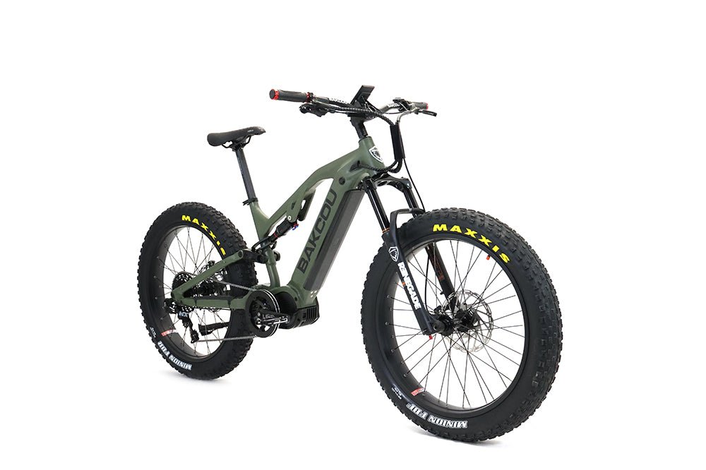Bakcou Scout Fat Tire Ultra Mid Drive Electric Mountain Bike - Full Suspension 11-Speed For Sport Riding