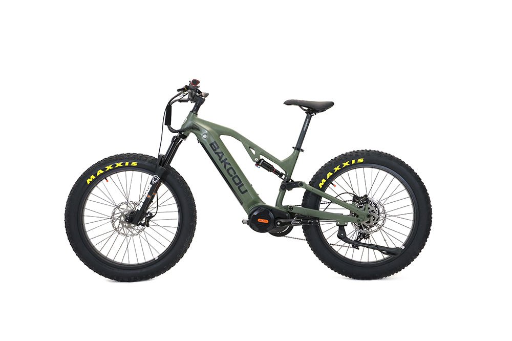 Bakcou Scout Fat Tire Ultra Mid Drive Electric Mountain Bike - Full Suspension 11-Speed For Sport Riding