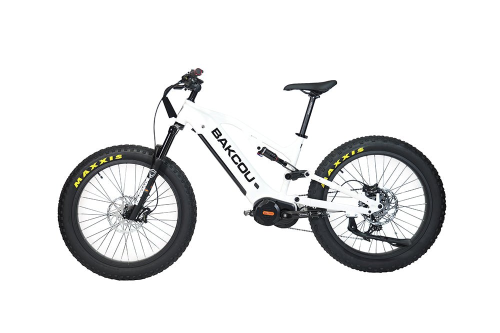 Bakcou Scout Fat Tire Ultra Mid Drive Electric Mountain Bike - Full Suspension 11-Speed For Sport Riding