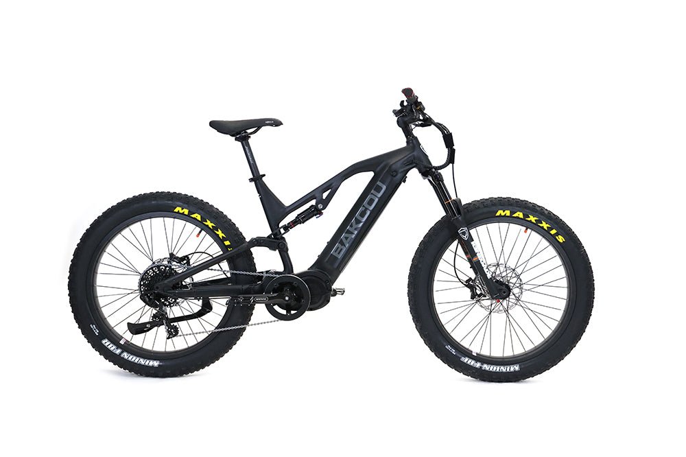 Bakcou Scout Fat Tire Ultra Mid Drive Electric Mountain Bike - Full Suspension 11-Speed For Sport Riding