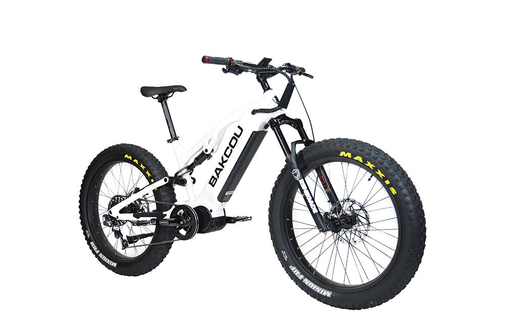 Bakcou Scout Fat Tire Ultra Mid Drive Electric Mountain Bike - Full Suspension 11-Speed For Sport Riding