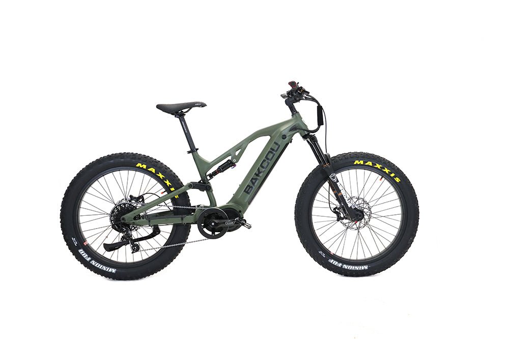 Bakcou Scout Fat Tire Ultra Mid Drive Electric Mountain Bike - Full Suspension 11-Speed For Sport Riding