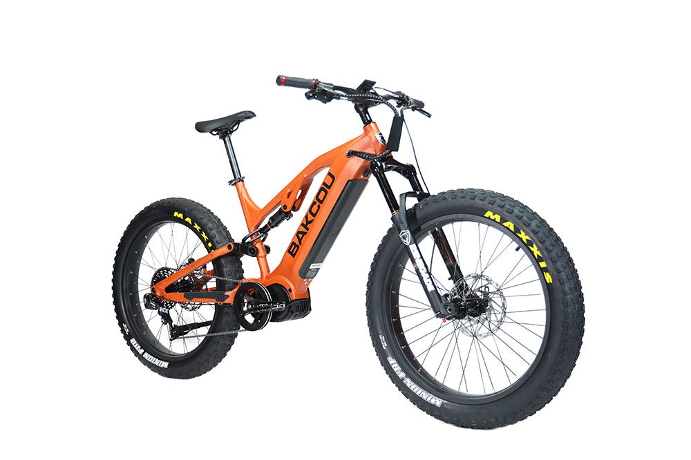 Bakcou Scout Fat Tire Ultra Mid Drive Electric Mountain Bike - Full Suspension 11-Speed For Sport Riding